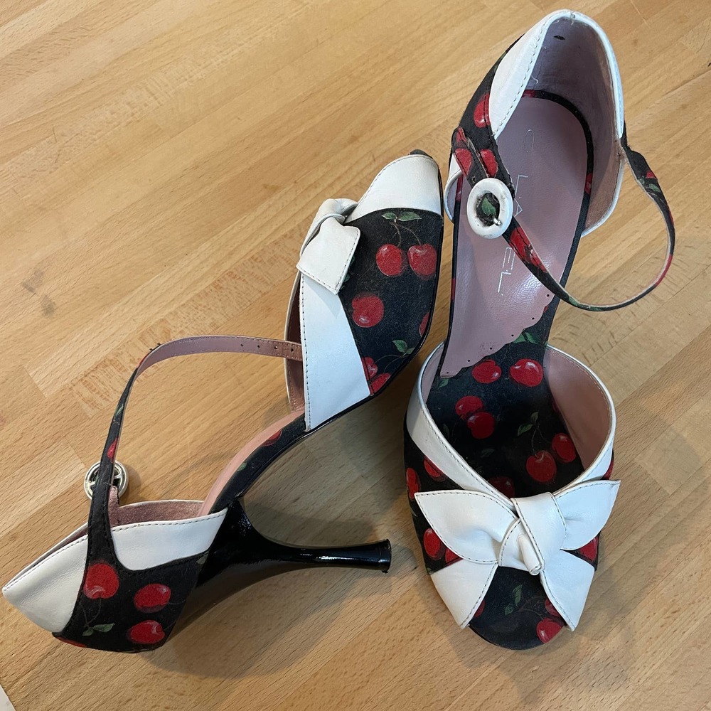C. Label Pinup-Style Cherry Peep-Toes